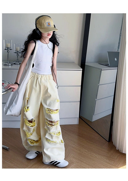 Trendy Cool Jeans Casual Vest Two-piece Set Ripped Pants