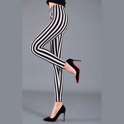 Women Plaid Leggings Fashion Print Fitness Houndstooth Floral Stripe Dot Leopard Pure Black Pants High Waist Trousers