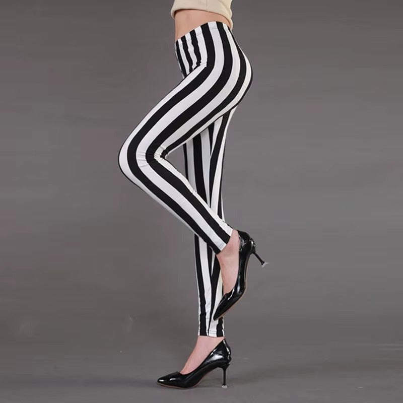 Women Plaid Leggings Fashion Print Fitness Houndstooth Floral Stripe Dot Leopard Pure Black Pants High Waist Trousers