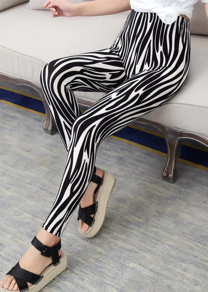 Women Plaid Leggings Fashion Print Fitness Houndstooth Floral Stripe Dot Leopard Pure Black Pants High Waist Trousers