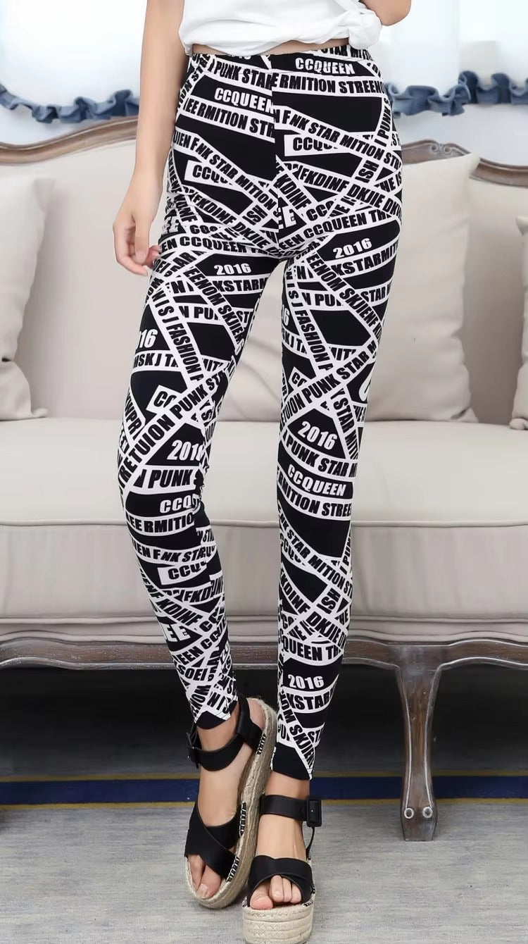 Women Plaid Leggings Fashion Print Fitness Houndstooth Floral Stripe Dot Leopard Pure Black Pants High Waist Trousers