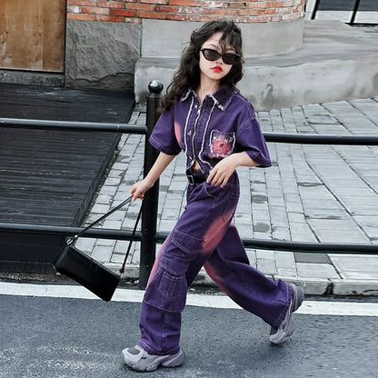 hildren's Korean style cool overalls two-piece suit