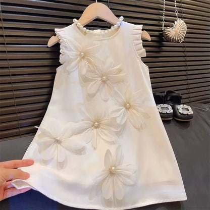 New style sleeveless high-end children's clothing three-dimensional flower princess dress big girl dress