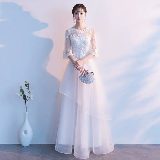 White dress female 2025 new summer temperament elegant bridesmaid dress art exam white student piano performance evening dress
