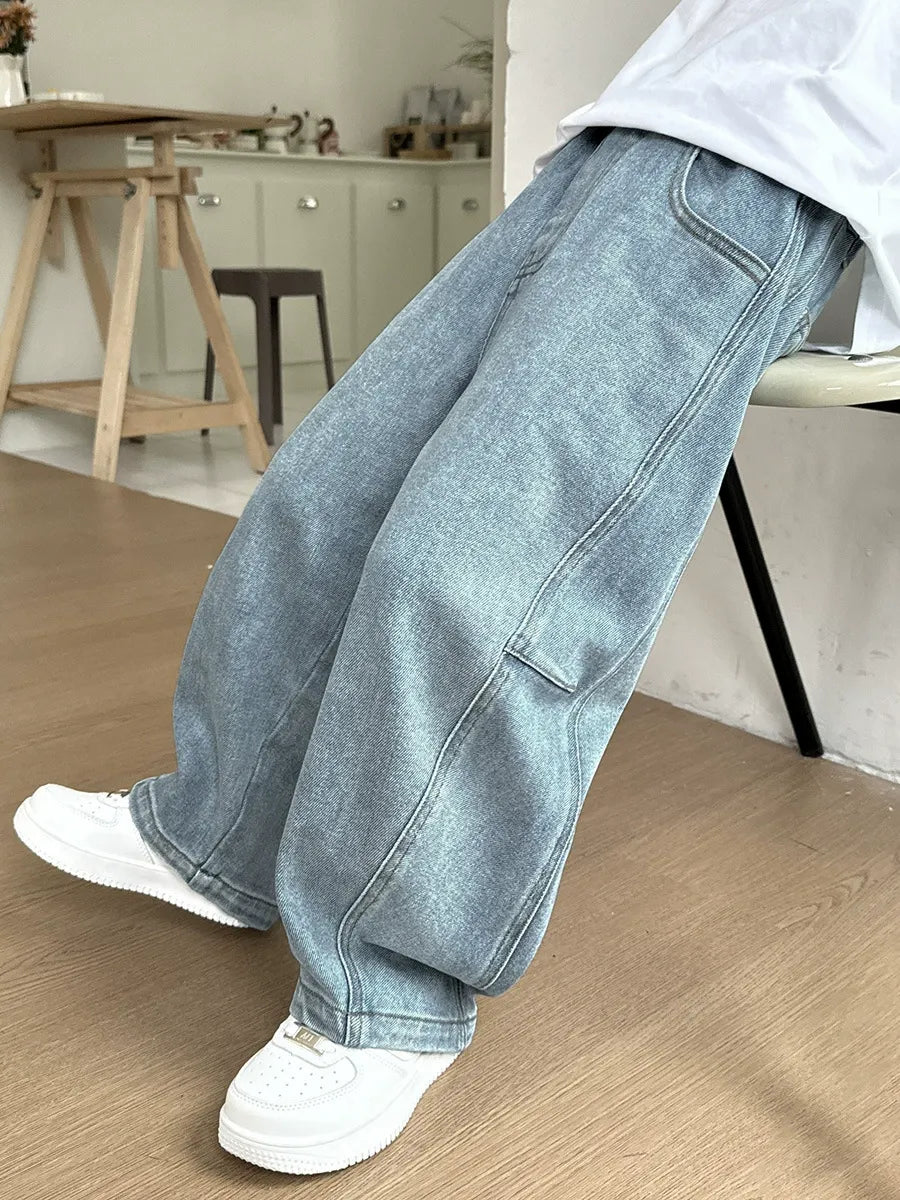 Denim trousers stylish wide-leg pants