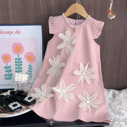 New style sleeveless high-end children's clothing three-dimensional flower princess dress big girl dress