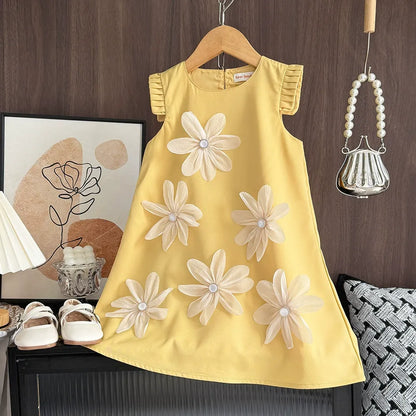 New style sleeveless high-end children's clothing three-dimensional flower princess dress big girl dress