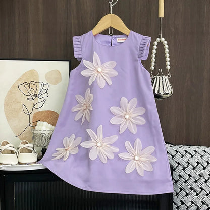 New style sleeveless high-end children's clothing three-dimensional flower princess dress big girl dress