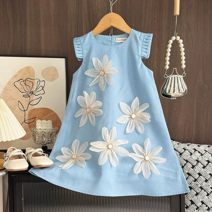 New style sleeveless high-end children's clothing three-dimensional flower princess dress big girl dress