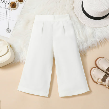 V-neck waistcoat vest top + solid color wide-leg trousers set