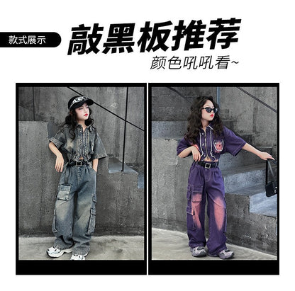 hildren's Korean style cool overalls two-piece suit