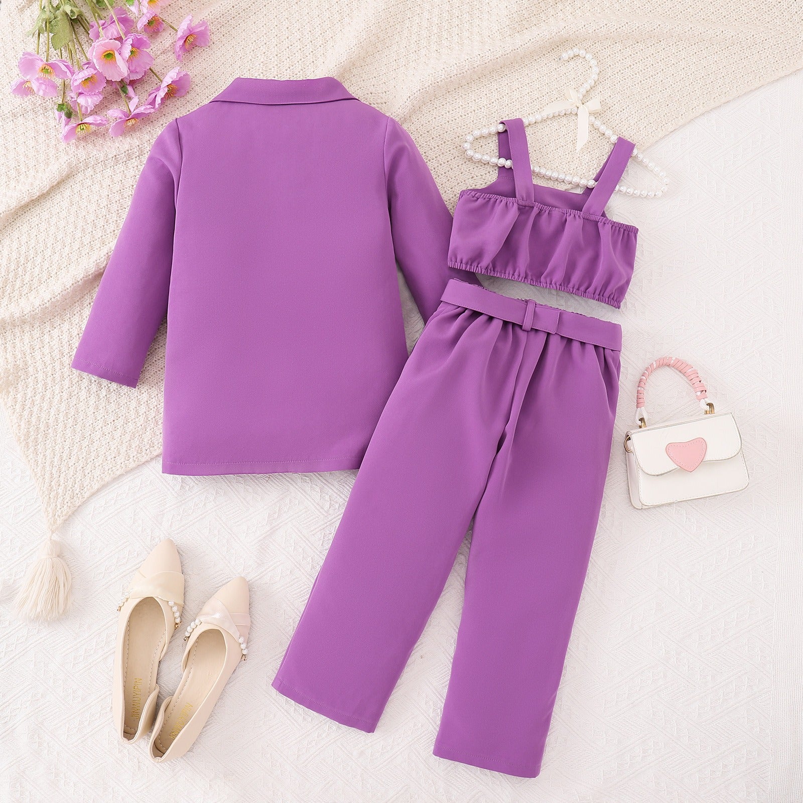 Three-dimensional Flower Suit Jacket Tank Top Trousers Multi-piece Set (Available)