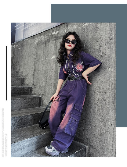 hildren's Korean style cool overalls two-piece suit