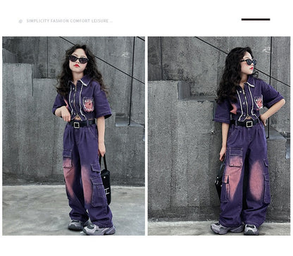 hildren's Korean style cool overalls two-piece suit