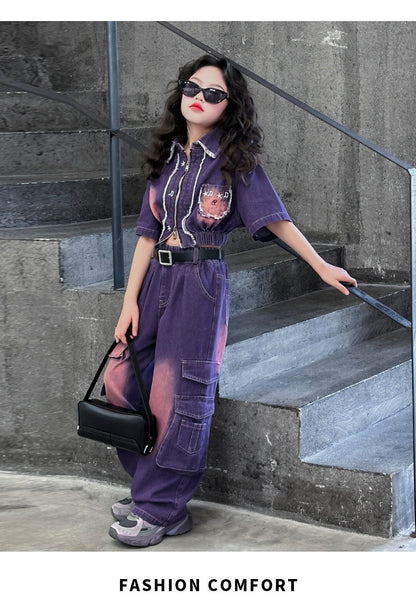 hildren's Korean style cool overalls two-piece suit