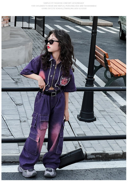 hildren's Korean style cool overalls two-piece suit