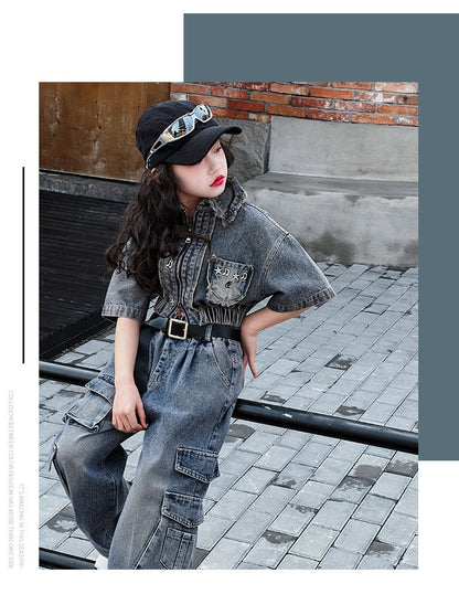 hildren's Korean style cool overalls two-piece suit
