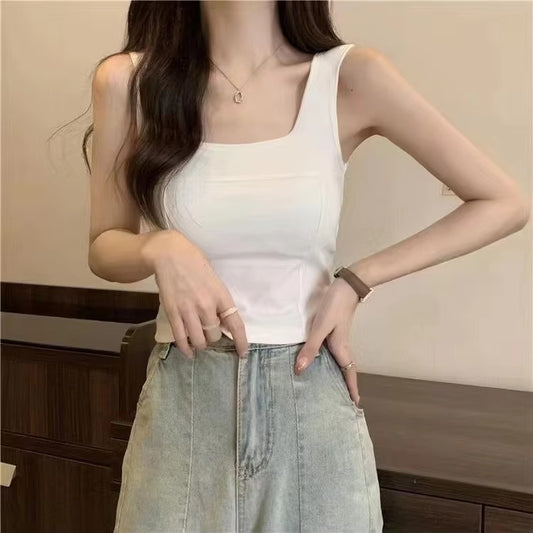 Cropped Woman Summer Square Neck Sleeveless Cotton Beauty Back Bra