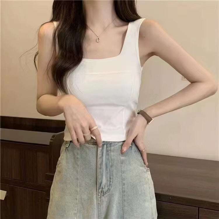 Cropped Woman Summer Square Neck Sleeveless Cotton Beauty Back Bra