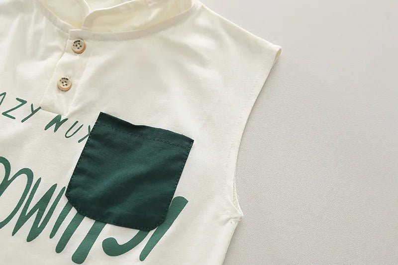 Kids Baby Boy 2 Piece Set Summer Fashion Letter Print Turtleneck Sleeveless T-shirts and Shorts Infant Boys Clothes Outfits - Mom & Kids