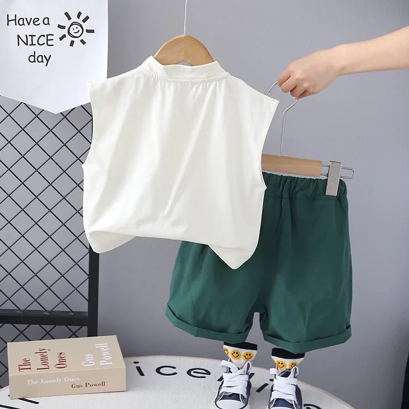 Kids Baby Boy 2 Piece Set Summer Fashion Letter Print Turtleneck Sleeveless T-shirts and Shorts Infant Boys Clothes Outfits - Mom & Kids