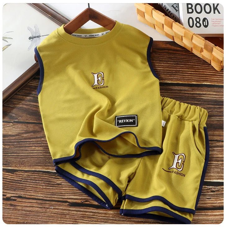 Kids Clothing Sets Summer Sleeveless T-shirt +shorts 2pcs/set Sport Suits for Boys Waffle Baby Sports Tracksuits Toddler Outfits - Mom & Kids