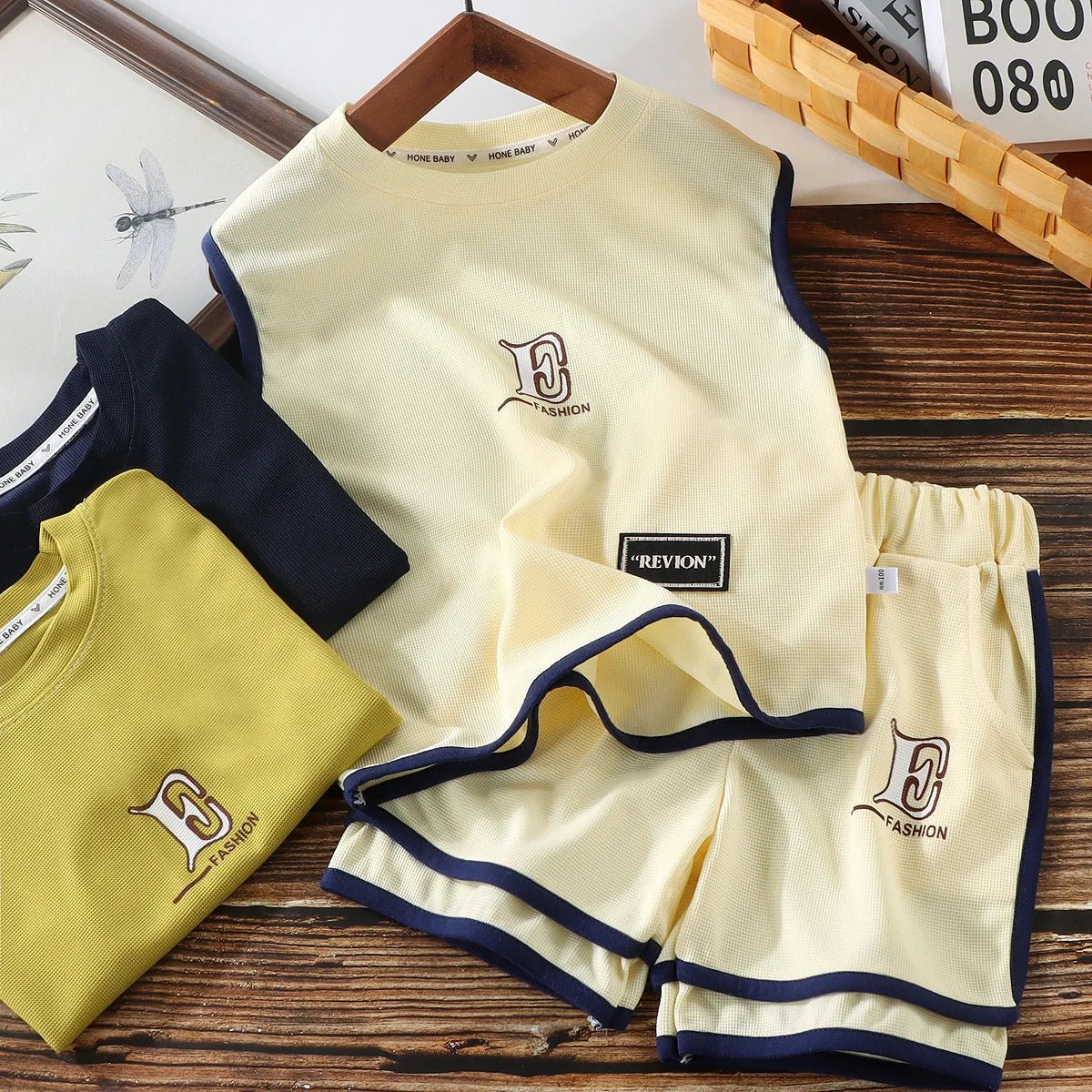 Kids Clothing Sets Summer Sleeveless T-shirt +shorts 2pcs/set Sport Suits for Boys Waffle Baby Sports Tracksuits Toddler Outfits - Mom & Kids