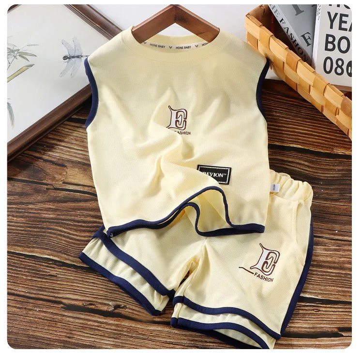 Kids Clothing Sets Summer Sleeveless T-shirt +shorts 2pcs/set Sport Suits for Boys Waffle Baby Sports Tracksuits Toddler Outfits - Mom & Kids