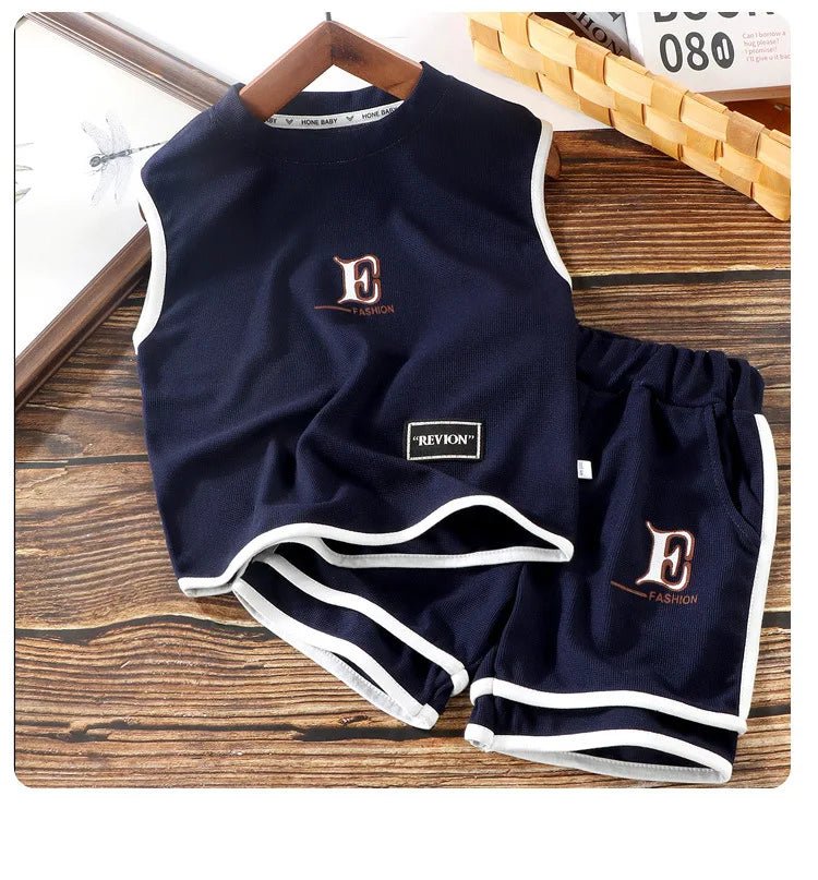 Kids Clothing Sets Summer Sleeveless T-shirt +shorts 2pcs/set Sport Suits for Boys Waffle Baby Sports Tracksuits Toddler Outfits - Mom & Kids