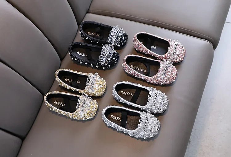 Kids Girl Shoes New Girls Princess Shoes Fashion Children Sequins Bling Bow Shoe Kid Rhinestone Non-slip Flat Shoe - Mom & Kids