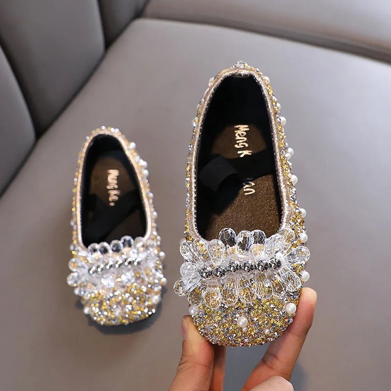 Kids Girl Shoes New Girls Princess Shoes Fashion Children Sequins Bling Bow Shoe Kid Rhinestone Non-slip Flat Shoe - Mom & Kids
