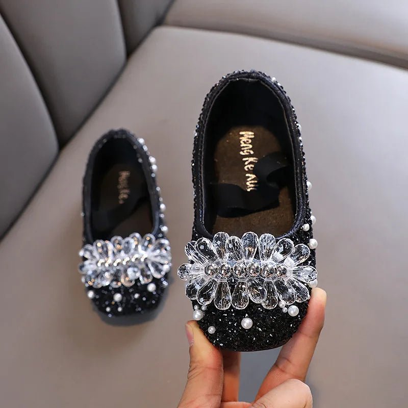 Kids Girl Shoes New Girls Princess Shoes Fashion Children Sequins Bling Bow Shoe Kid Rhinestone Non-slip Flat Shoe - Mom & Kids
