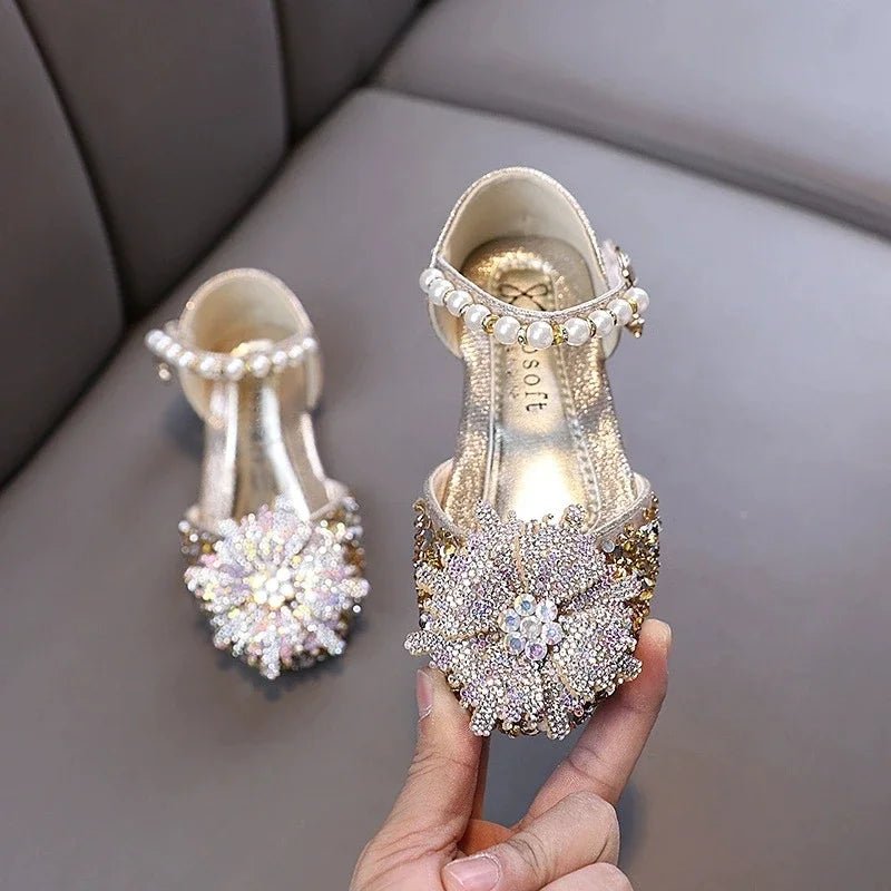 Kids Rhinestones Bow Sandals Cute Girls Party Sandals Children's Princess Shoes Fashion Soft Sole Flat Beach Sandals - Mom & Kids