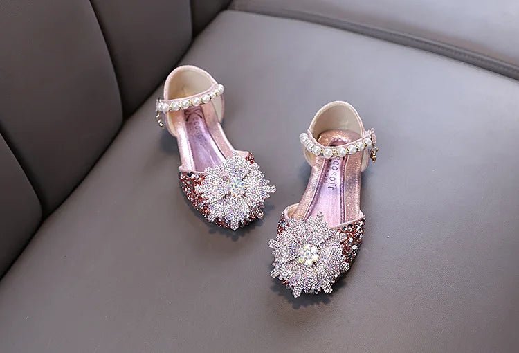 Kids Rhinestones Bow Sandals Cute Girls Party Sandals Children's Princess Shoes Fashion Soft Sole Flat Beach Sandals - Mom & Kids