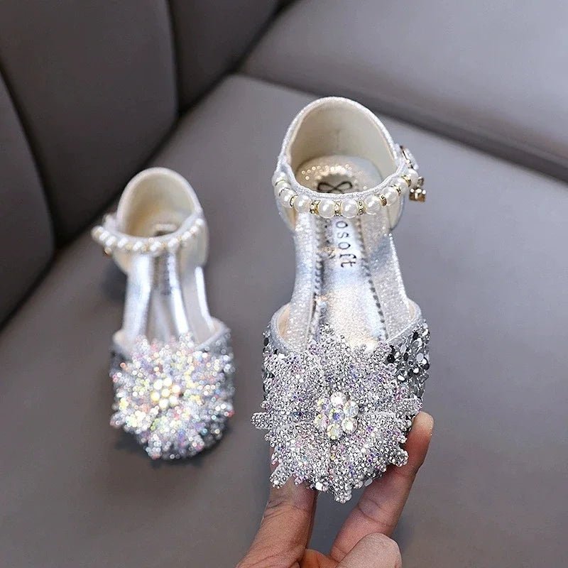 Kids Rhinestones Bow Sandals Cute Girls Party Sandals Children's Princess Shoes Fashion Soft Sole Flat Beach Sandals - Mom & Kids