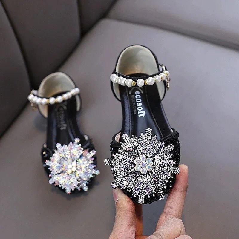 Kids Rhinestones Bow Sandals Cute Girls Party Sandals Children's Princess Shoes Fashion Soft Sole Flat Beach Sandals - Mom & Kids