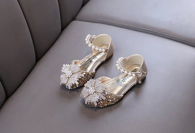 Kids Rhinestones Bow Sandals Cute Girls Party Sandals Children's Princess Shoes Fashion Soft Sole Flat Beach Sandals - Mom & Kids