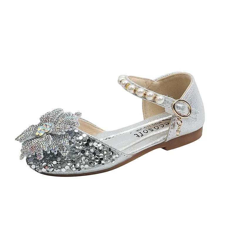 Kids Rhinestones Bow Sandals Cute Girls Party Sandals Children's Princess Shoes Fashion Soft Sole Flat Beach Sandals - Mom & Kids