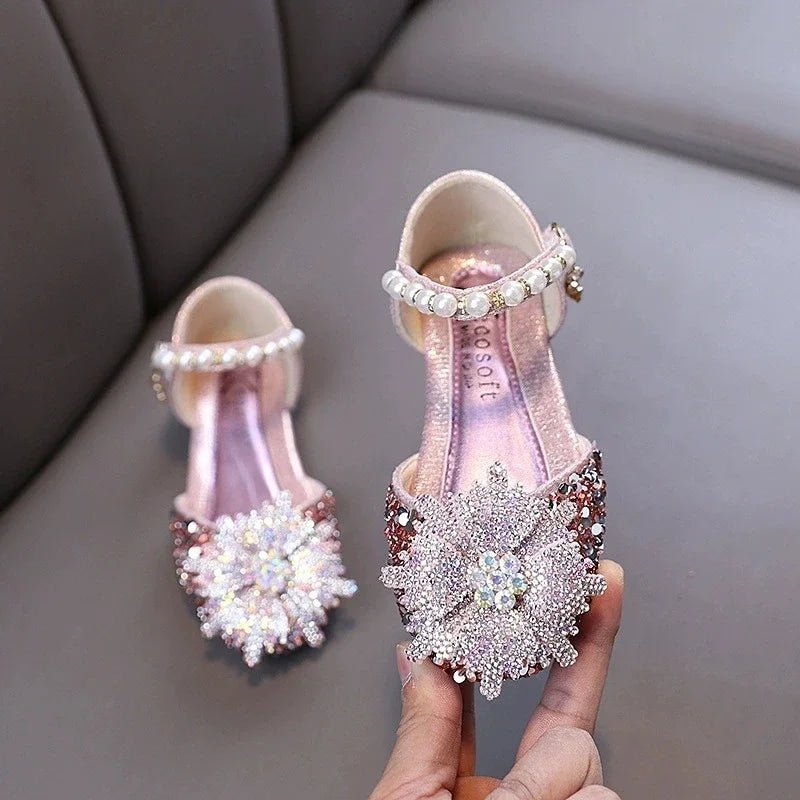 Kids Rhinestones Bow Sandals Cute Girls Party Sandals Children's Princess Shoes Fashion Soft Sole Flat Beach Sandals - Mom & Kids