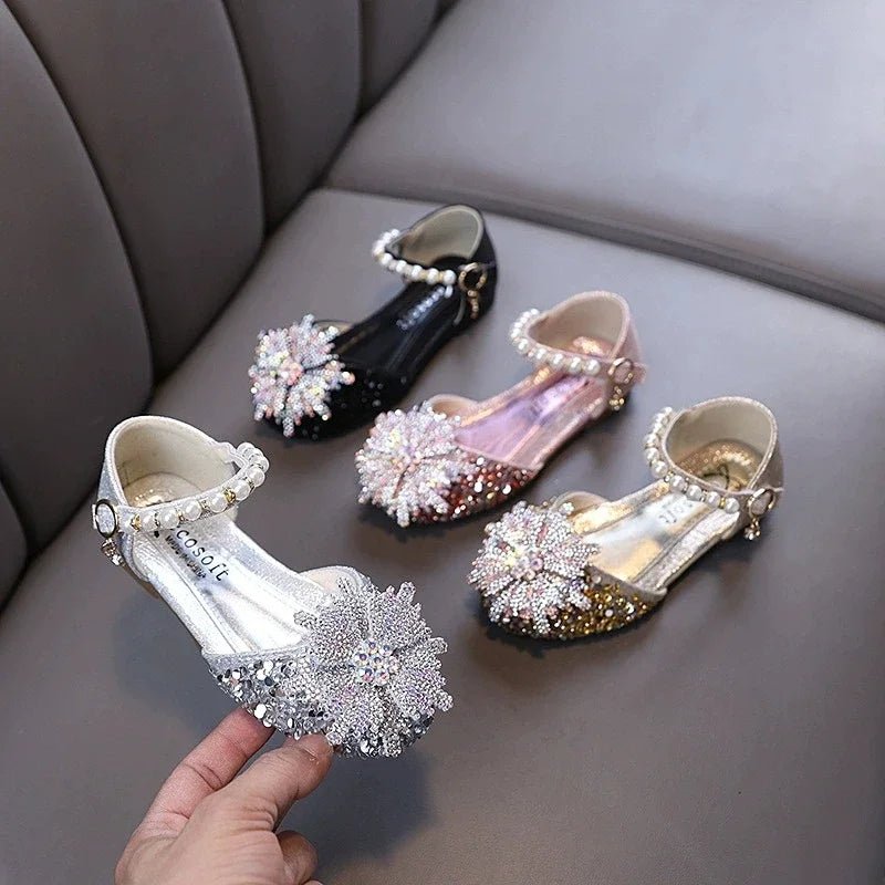 Kids Rhinestones Bow Sandals Cute Girls Party Sandals Children's Princess Shoes Fashion Soft Sole Flat Beach Sandals - Mom & Kids