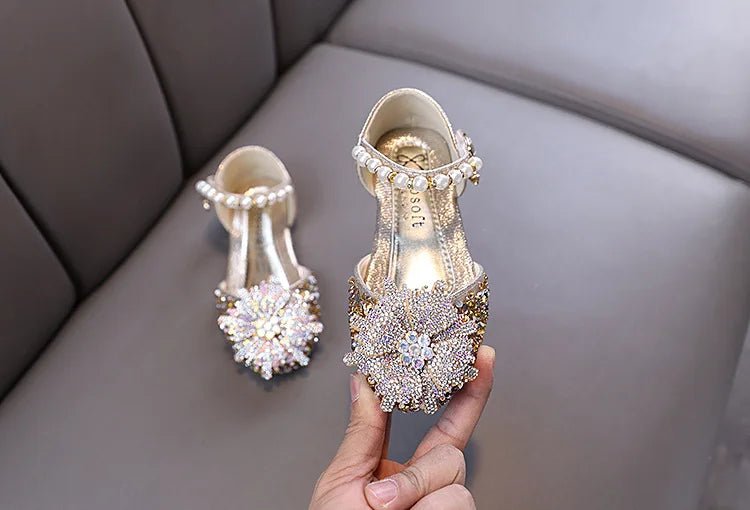 Kids Rhinestones Bow Sandals Cute Girls Party Sandals Children's Princess Shoes Fashion Soft Sole Flat Beach Sandals - Mom & Kids