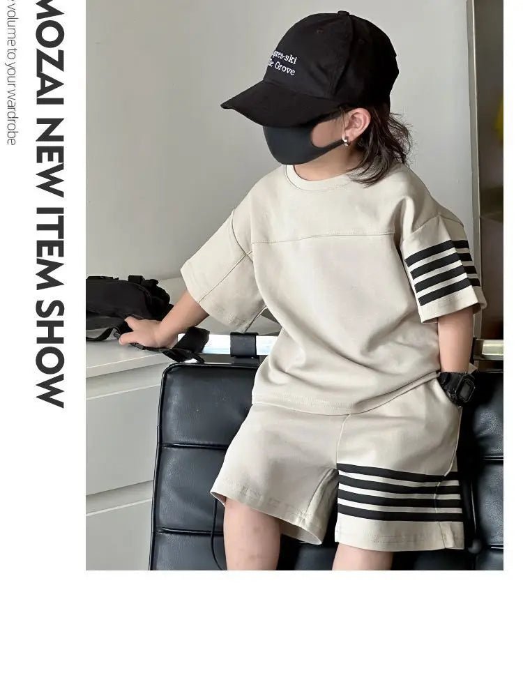 Kids Sportswear 2 Piece Set Korean Style Short Sleeve and Shorts Outfit for Boys and Girls - Mom & Kids