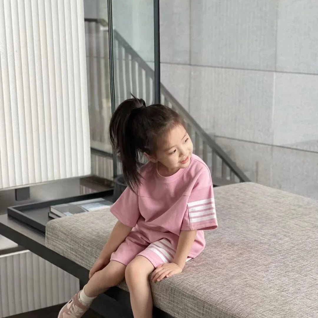 Kids Sportswear 2 Piece Set Korean Style Short Sleeve and Shorts Outfit for Boys and Girls - Mom & Kids