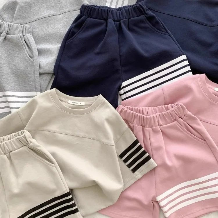 Kids Sportswear 2 Piece Set Korean Style Short Sleeve and Shorts Outfit for Boys and Girls - Mom & Kids