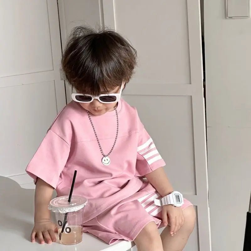 Kids Sportswear 2 Piece Set Korean Style Short Sleeve and Shorts Outfit for Boys and Girls - Mom & Kids