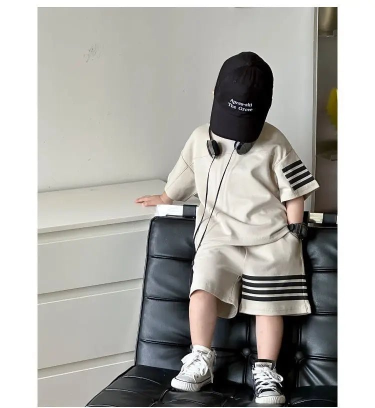 Kids Sportswear 2 Piece Set Korean Style Short Sleeve and Shorts Outfit for Boys and Girls - Mom & Kids