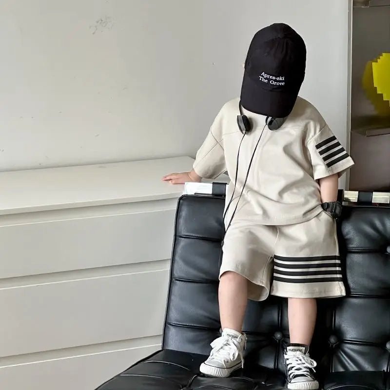 Kids Sportswear 2 Piece Set Korean Style Short Sleeve and Shorts Outfit for Boys and Girls - Mom & Kids
