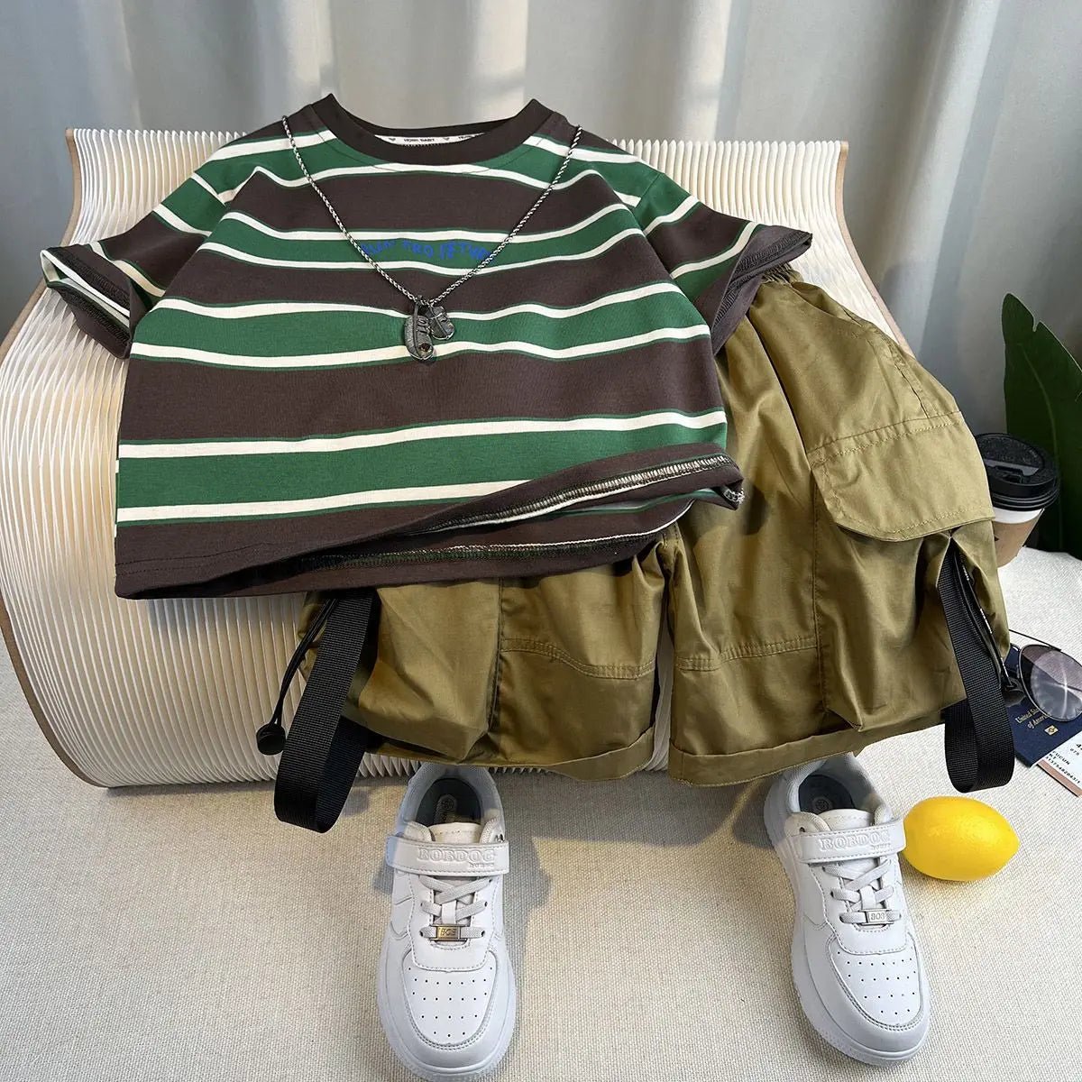 Korean Boys Summer Children's Top and Bottom 2PC Sets Short Sleeve T-Shirt & Denim Shorts Kids Clothes 1-7 Years Black Toddler - Mom & Kids