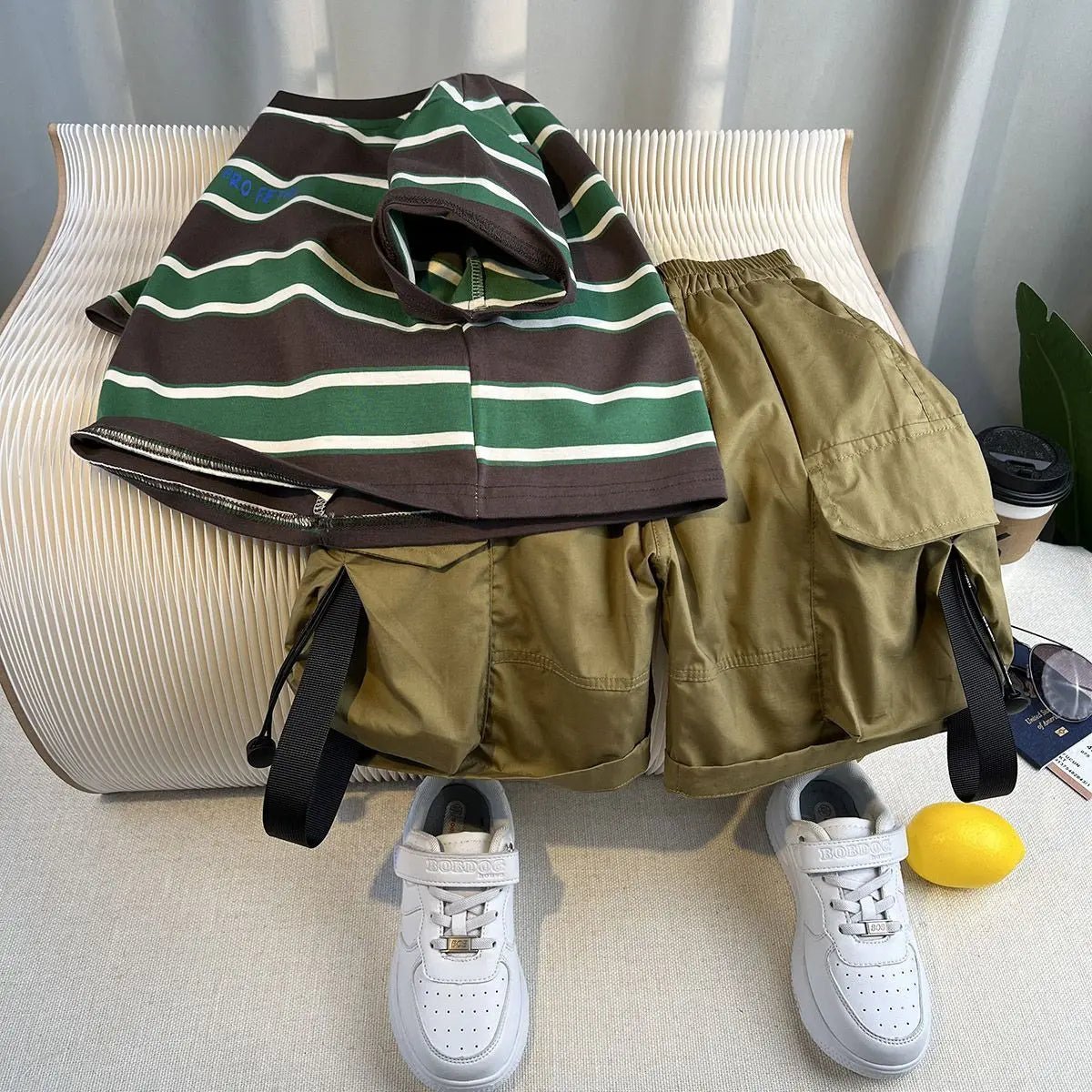 Korean Boys Summer Children's Top and Bottom 2PC Sets Short Sleeve T-Shirt & Denim Shorts Kids Clothes 1-7 Years Black Toddler - Mom & Kids