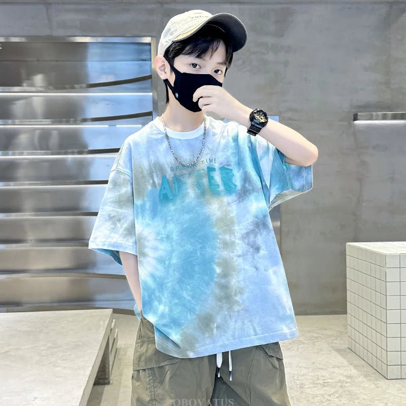 Korean Child Tee Top Clothing School Kids Summer Short Sleeve T-Shirt for Boys O-Neck Casual Tshirt Kids Luxury Clothes Costume - Mom & Kids